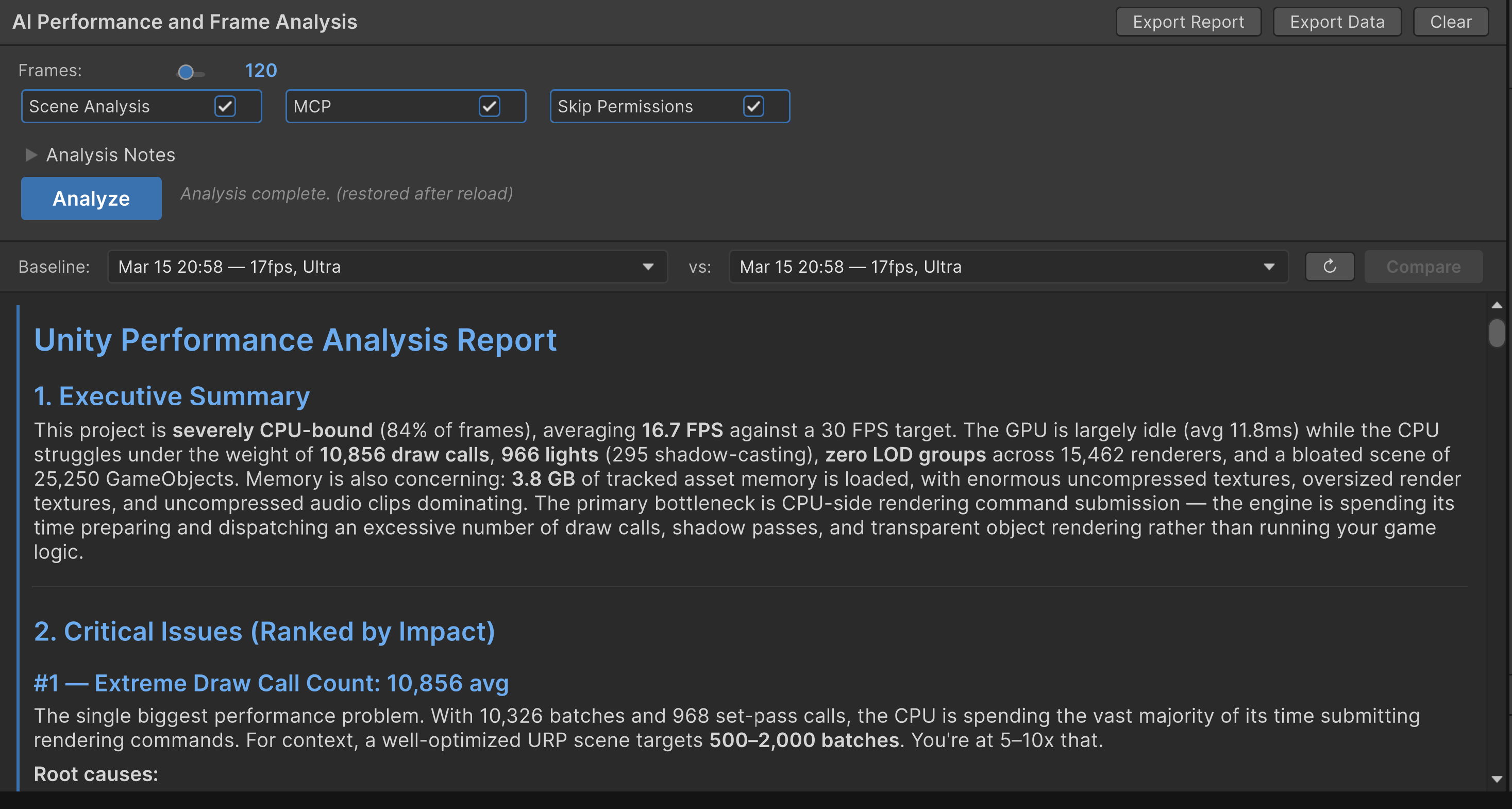 Frame Analyzer Unity Performance Tool